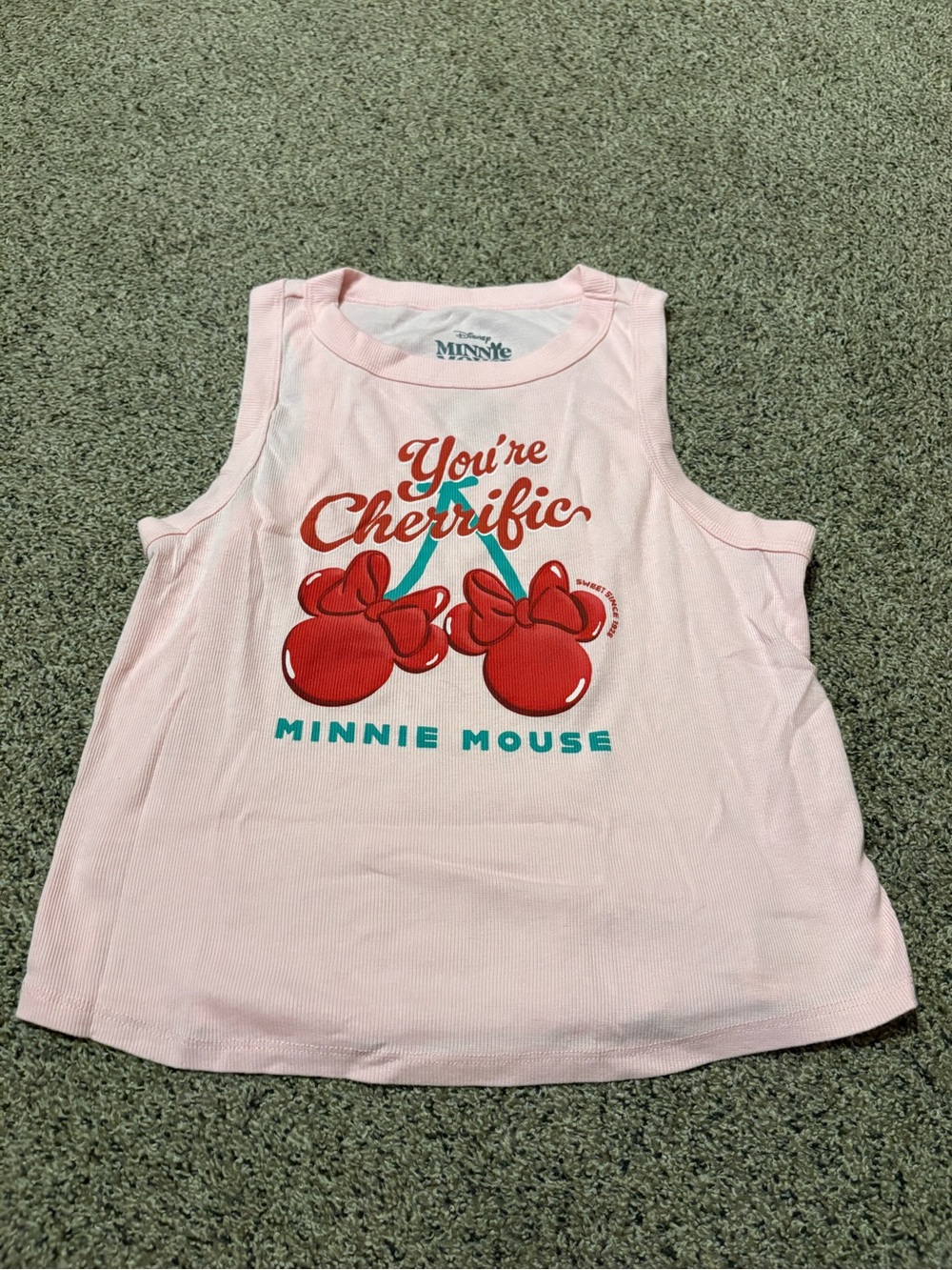 Disney Minnie Mouse Pink Tank with Red Cherry Graphic